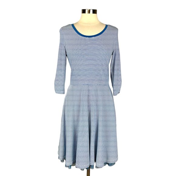 Matilda Jane Womens Between the Lines Blue Striped Dress Fit Flare size Medium - Picture 1 of 13